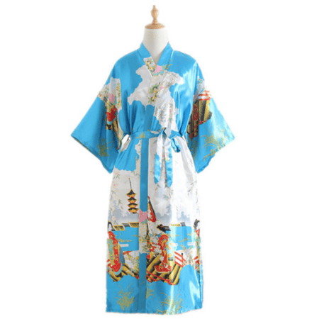 

Bride Long Women Kimono Robe Satin & Silk Fairy Bathrobe 120cm/47inch C