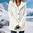 thumbnail image 4 of Women's Fuzzy Fleece Hooded Coat , Button Front Long Sleeve Loose Mid Length Loungewear Cardigan Winter Warm Jacket with Pockets White M, 4 of 8