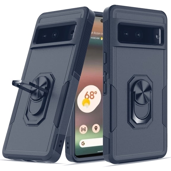For Google Pixel 7 Pro Hybrid Tough Strong Dual Layer Hard PC TPU with Flat Magnetic Ring Stand Heavy-Duty Armor Design Cover ,Xpm Phone Case [ Blue ]