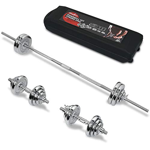 Cast Iron Chromed 50Kg Dumbbells Barbell Set Weights Plates Carry Case Home Gym 
