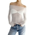 thumbnail image 4 of Cenuakty Women’s Off Shoulder Tops, Long Sleeve Ruched Bust Solid Color Slim Fit T-Shirts, 4 of 9