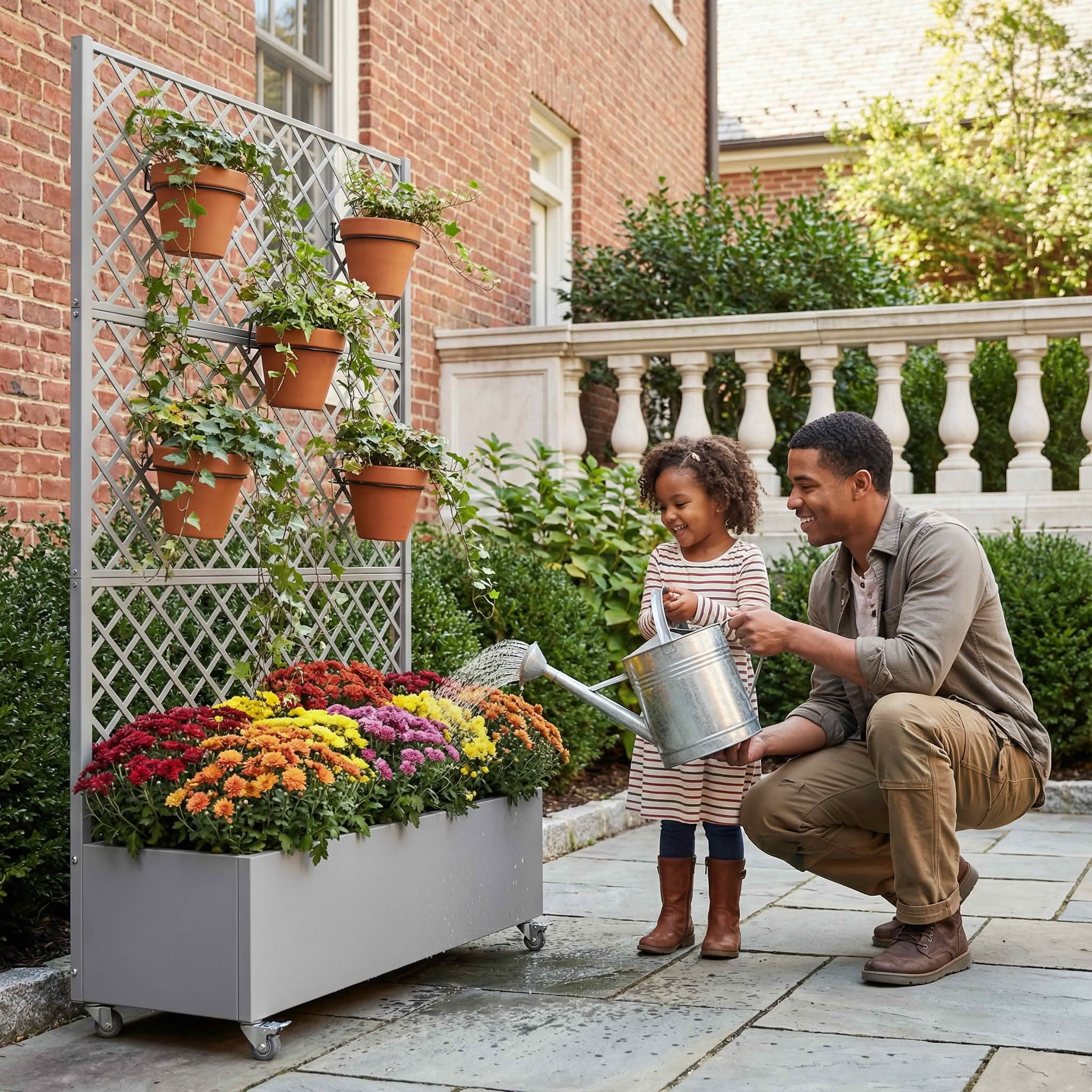MAYEERTY 72X47" Metal Outdoor Gray Privacy Screen with Planter Box for Backyard & Garden, 5 Piece Set
