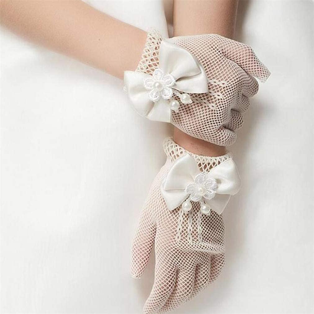 White Sevenfly Flower Girls Bow Tie Lace Gloves for Wedding Ball Girl Dress Cosplay Party Gloves 