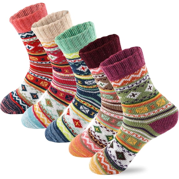 5 Pairs Wool Socks for Women - Cute Fuzzy Warm Colorful Crew Socks for Women Winter Christmas Stocking Stuffers Gifts