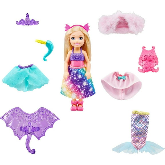 Barbie Dreamtopia Chelsea Doll Dress-Up Set with 12 Fashion Pieces, 3 To 7 Year Olds
