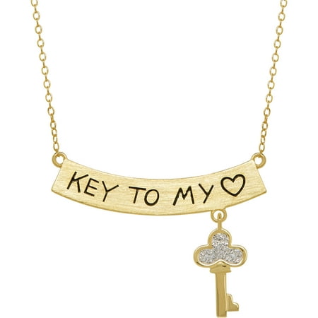 18kt Gold over Sterling Silver Key To My Heart Plate with Dangle Crystal Key Pendant, 18