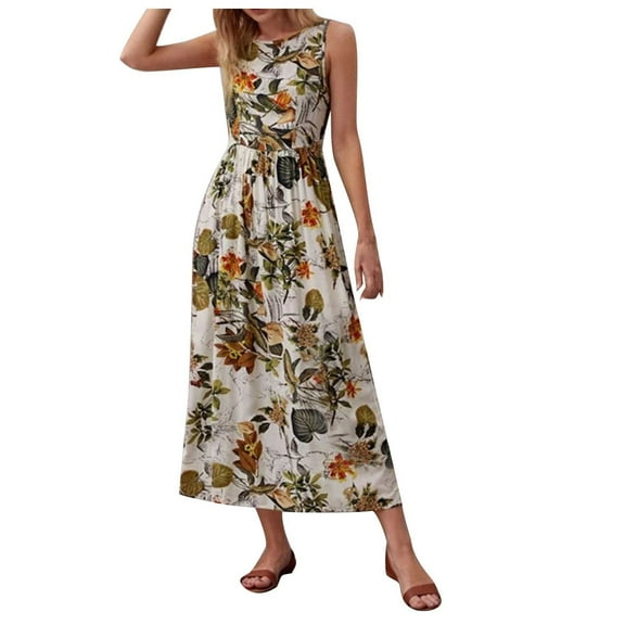 Sentuca Cotton Sun Dresses Women Summer Casual Print Sleeveless Prom Dress