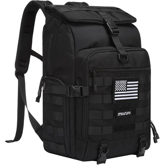 MOSISO 30L Tactical Backpack, Military Daypack 3 Day Assault Pack with Top Flap Pocket & USA Flag Patch, Assault Bag Rucksack for Outdoor Hiking Hunting Camping Training Travel