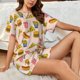 thumbnail image 4 of Fotbe Hamburger Pizza Conjunto de Pijama Estampado para Mujer, 2 Piezas, Ropa de Dormir con Camiseta de Manga Corta y Shorts Suaves-3X-Large, 4 of 6