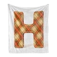 thumbnail image 1 of Letter H Soft Flannel Fleece Throw Blanket, Old Fashion Cloth with Stitches Checkered Plaid Typography Image, Cozy Plush for Indoor and Outdoor Use, 60" x 80", Pale Yellow Vermilion, by Ambesonne, 1 of 6
