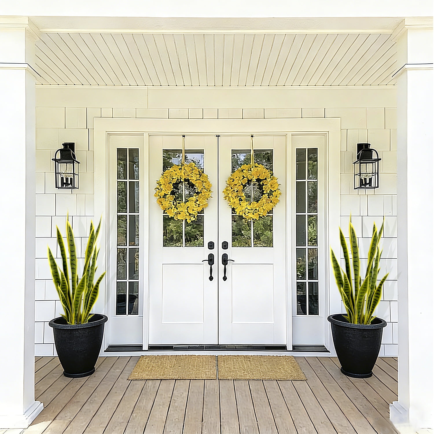 3FT Artificial Snake Plant, 2 PCS Faux Sansevieria with 24 Adjustable Leaves, Yellow Fake Tiger Plant for Indoor Outdoor Home Decor