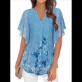 thumbnail image 1 of Blusas de Corta con Cuello en V para Mujer, Blusas Florales de Doble Capa de , Túnicas, Tops Flor Azul Grisácea L, 1 of 8