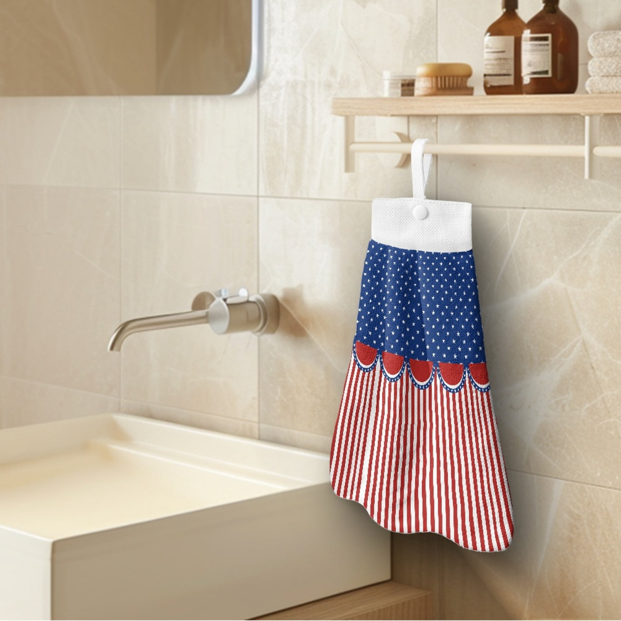 ZIATUBLE American Flag Hanging Kitchen Dish Towel Breathable Hanging Hand Dry Towels 3 Pcs Easy to Install Bathroom Hand Bath Towel Fast Drying Kitchen Hand Towels and Washcloths for 4 of July