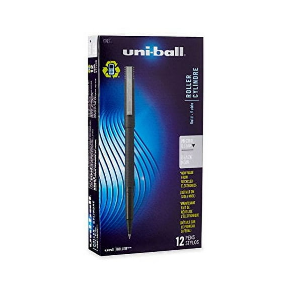 uni-ball Roller Pens, Micro Point (0.5mm), Black, 12 Count