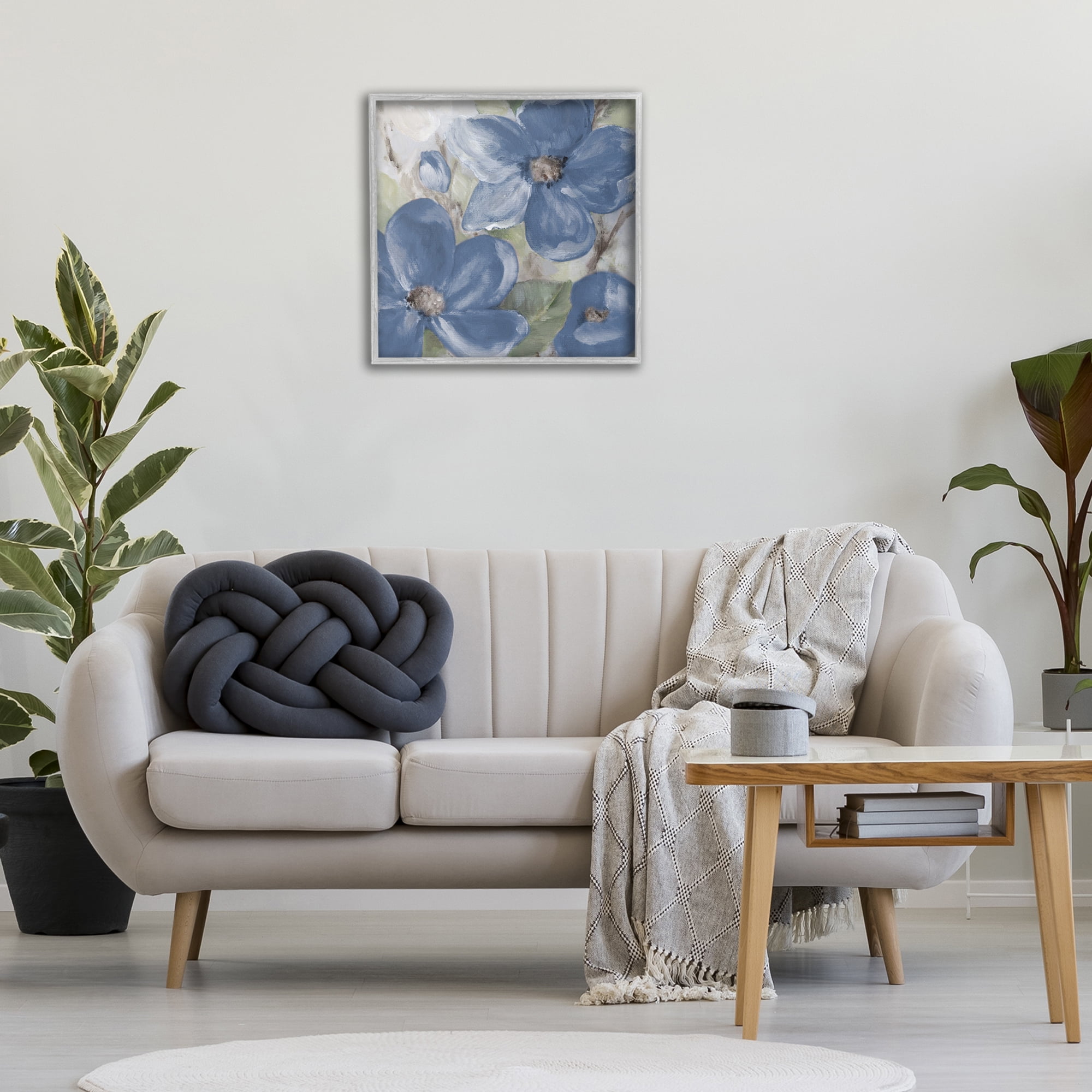 Stupell Industries Silently Blue Bloom Botanical & Floral Painting Gray Framed Art Print Wall Art, 24 x 24