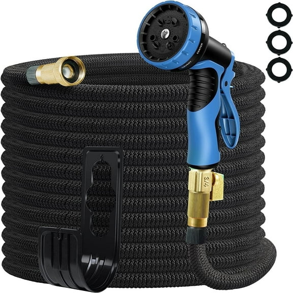 2024 Upgrade 100ft Expandable Garden Hose,Flexible Water Hose with 10 Function Spray Nozzle, Extra Strength 3750D,Car Wash Hose with 3/4" Solid Brass Connector Black