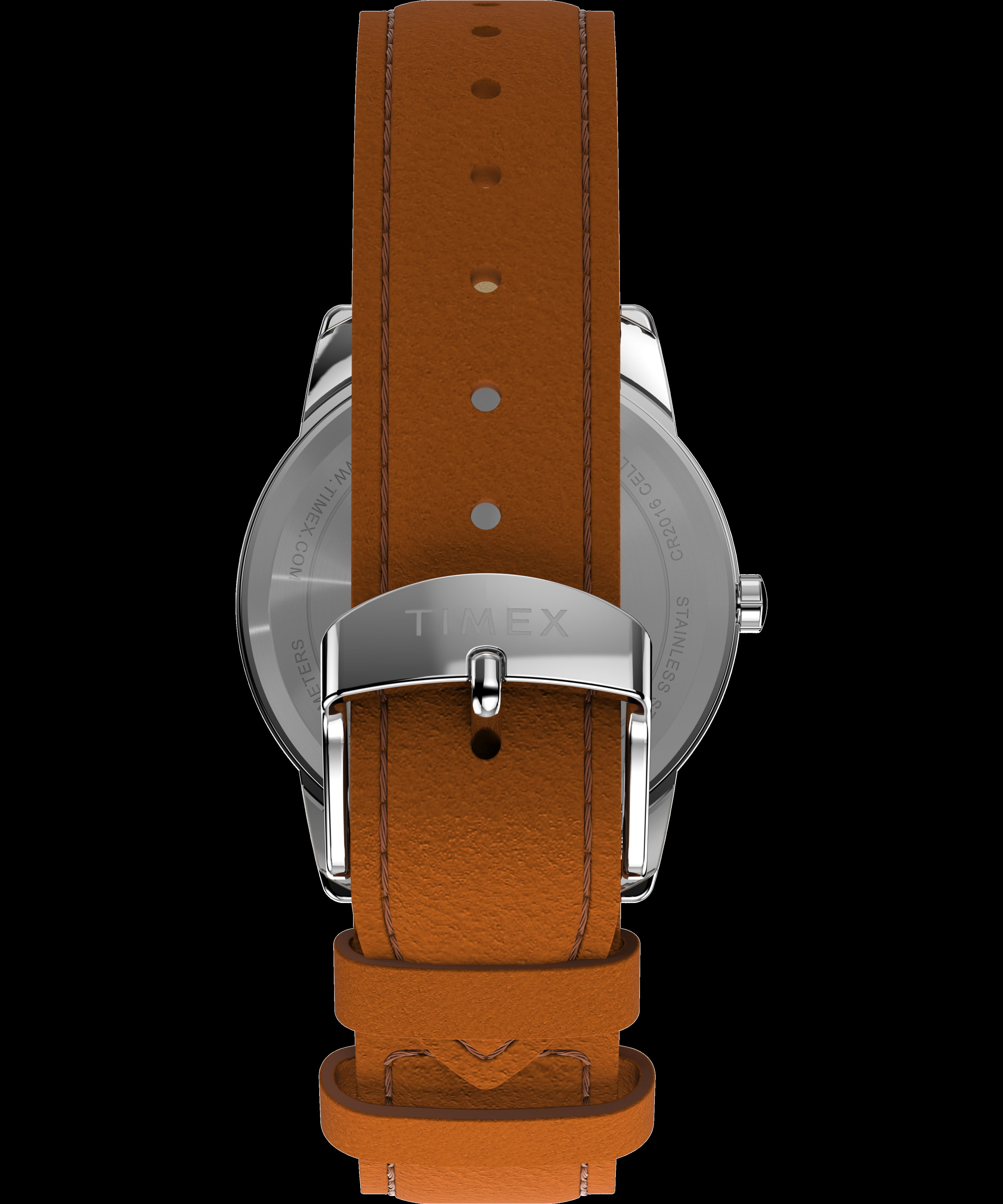 Timex Men's Easy Reader 35mm Watch - Brown Strap Green Dial Silver-Tone Case