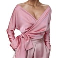thumbnail image 1 of Blusa elegante con cuello en V y cinturón para mujer - Color liso, poliéster, para salidas informales o formales en otoño, 1 of 5