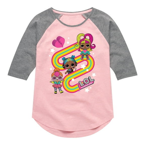 LOL Surprise! Dolls - Glow Grrrl, Neon QT, & Beats Babe - Toddler & Youth Girls Raglan Graphic T-Shirt