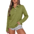 thumbnail image 5 of Long Sleeve Polo Shirts for Women Button Collared Golf Tops Solid Color Breathable Tees, L, 5 of 5