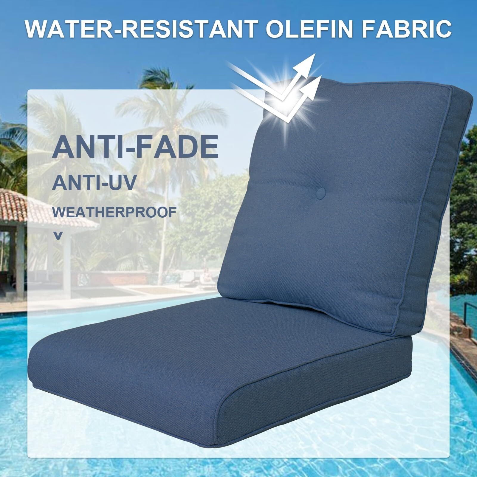 Giantfurnni Cushions for Outdoor Furniture Set 22 x 24,Patio Furniture Cushions Waterproof & Fade Resistant Deep Seat Cushion for Wicker Chair, Sofa, Couch