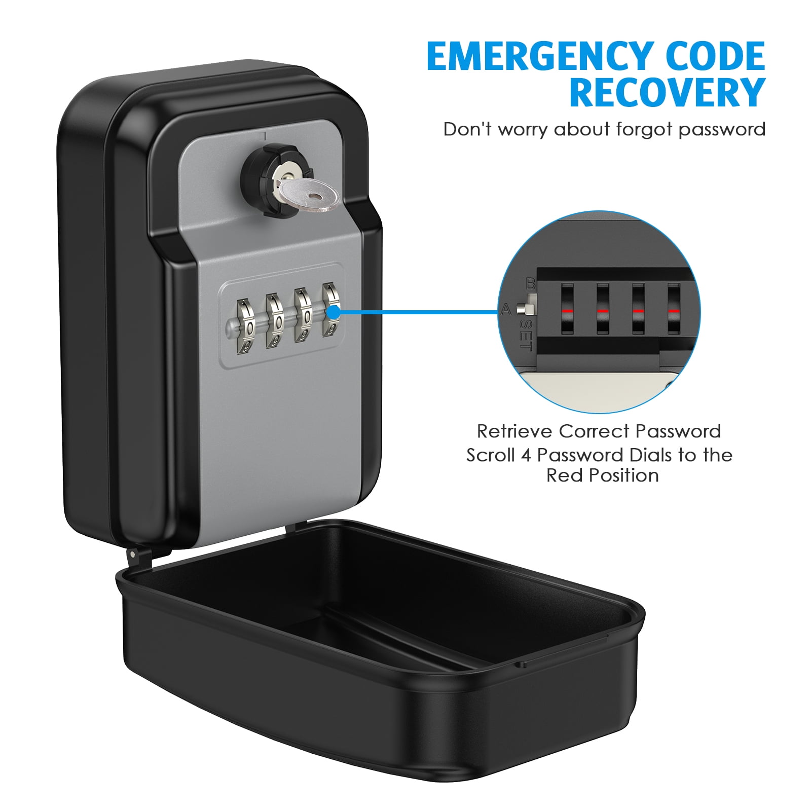 Key Lock Box, AMIR Key Safe Box with Emergency Key 10 Keys Capacity Waterproof Wall Mounted Key Storage Box for Home Warehouse Basement Garage Outdoor