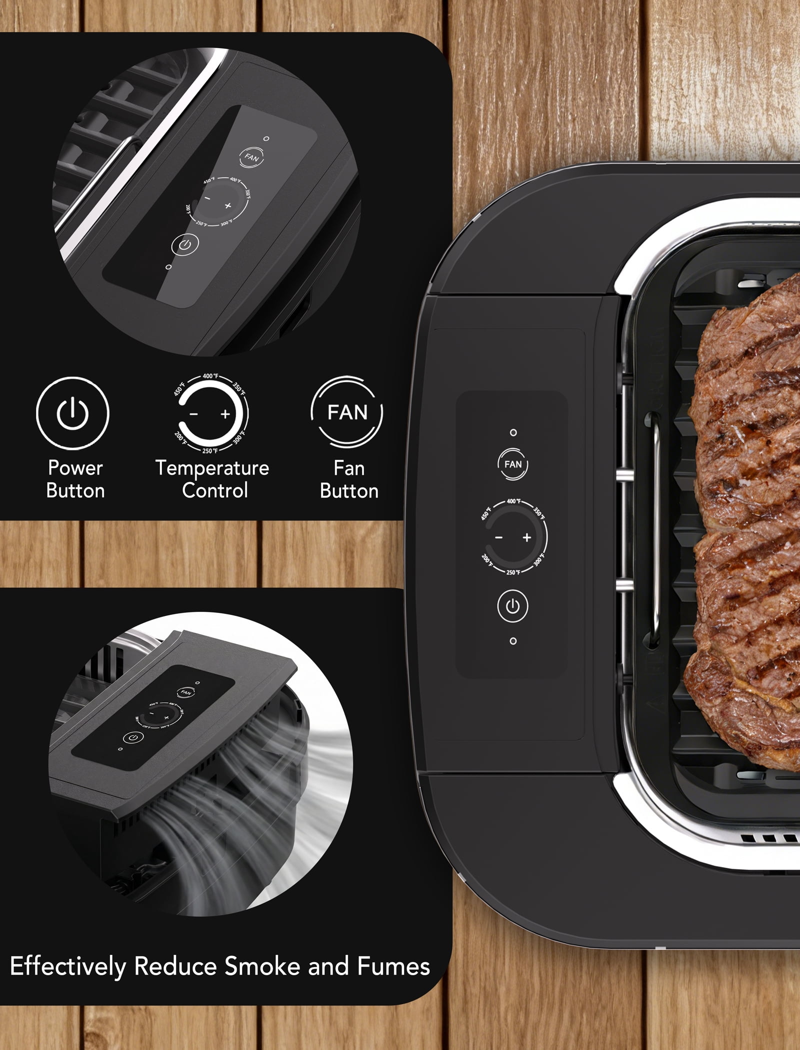 CRZOE Indoor Smokeless Electric Grill, 1500W Korean BBQ Grill with Drip Tray & Tempered Glass Lid, Compact Portable, NonStick, 6-Level Control, 90 Min Auto Timer, Dishwasher Safe, Black