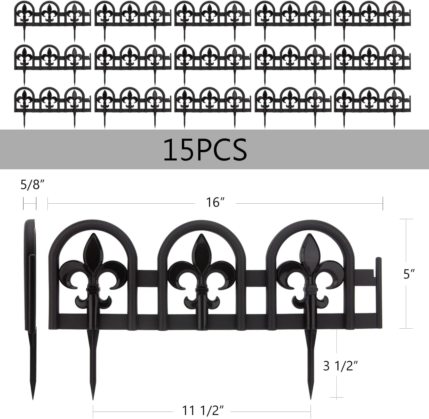 Black Garden Border Edging - 15pcs Decorative Lawn Landscape Panels - 20ft Kit