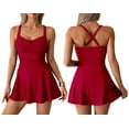 thumbnail image 3 of Women'S Crossover Ruched Skirt One Piece Swimdress Swimsuit Bathing Suit Wine Red L, 3 of 7