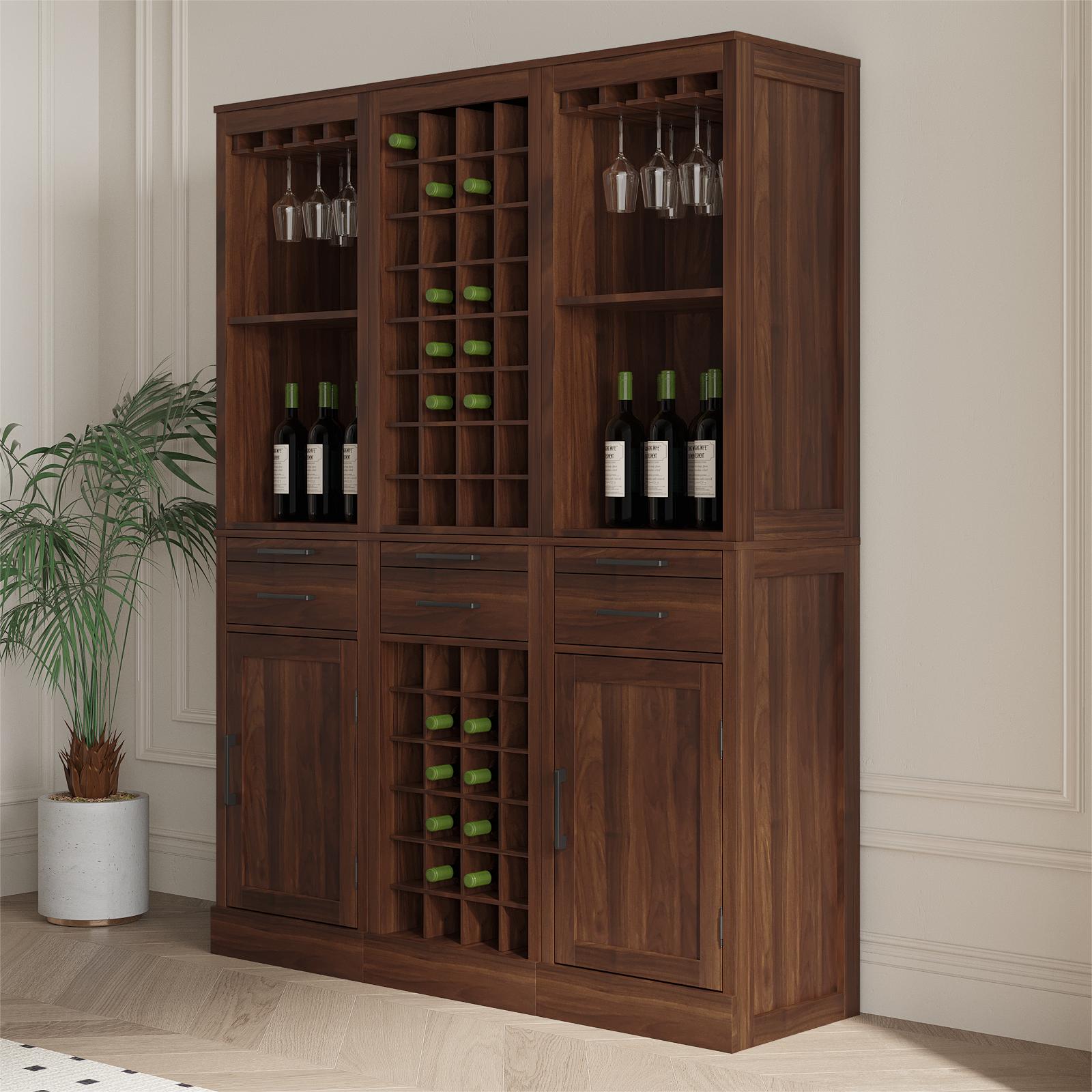 Wine Bar Cabinet,Farmhouse Wine Bar Cabinet Buffet Cabinet & Sideboard Cupboard for Living,Dining Room,Walnut Brown