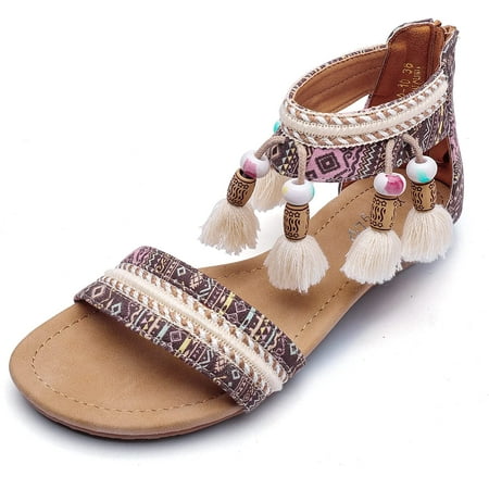 

Womens Flats Sandals Summer Bohemia European And American National Fairy Style Open-Toed Seaside Zipper Fashionable Roman shoes