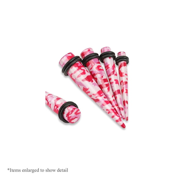 Pair of Camouflage Printed Acrylic Tapers with O-Rings - 4 Colors to Choose