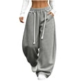 thumbnail image 2 of Vixolx Womens Wide Leg Sweatpants Decorative Drawstring Elastic Waist Baggy Barrel Pants with Pockets Casual Solid Color Trousers, 2 of 7