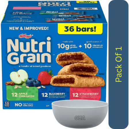 Nutri-Grain Soft Baked Variety Pack Cereal Bars, 1.3 oz, 36 Count With White Bowl By OMA