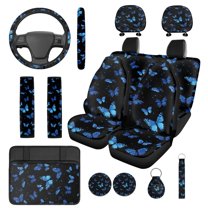 Jeiento Blue Butterfly Car Seat Covers Full Set of 14 Steering Wheel Cover Center Console Pad Seatbelt Pad Headrest Covers Cup Holders Universal Auto Accessories Fit for Most Vehicles