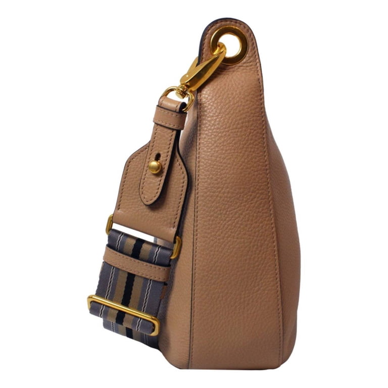 Prada Vitello Daino Tan Leather Bag Nylon Web Stripe Strap 1BC166