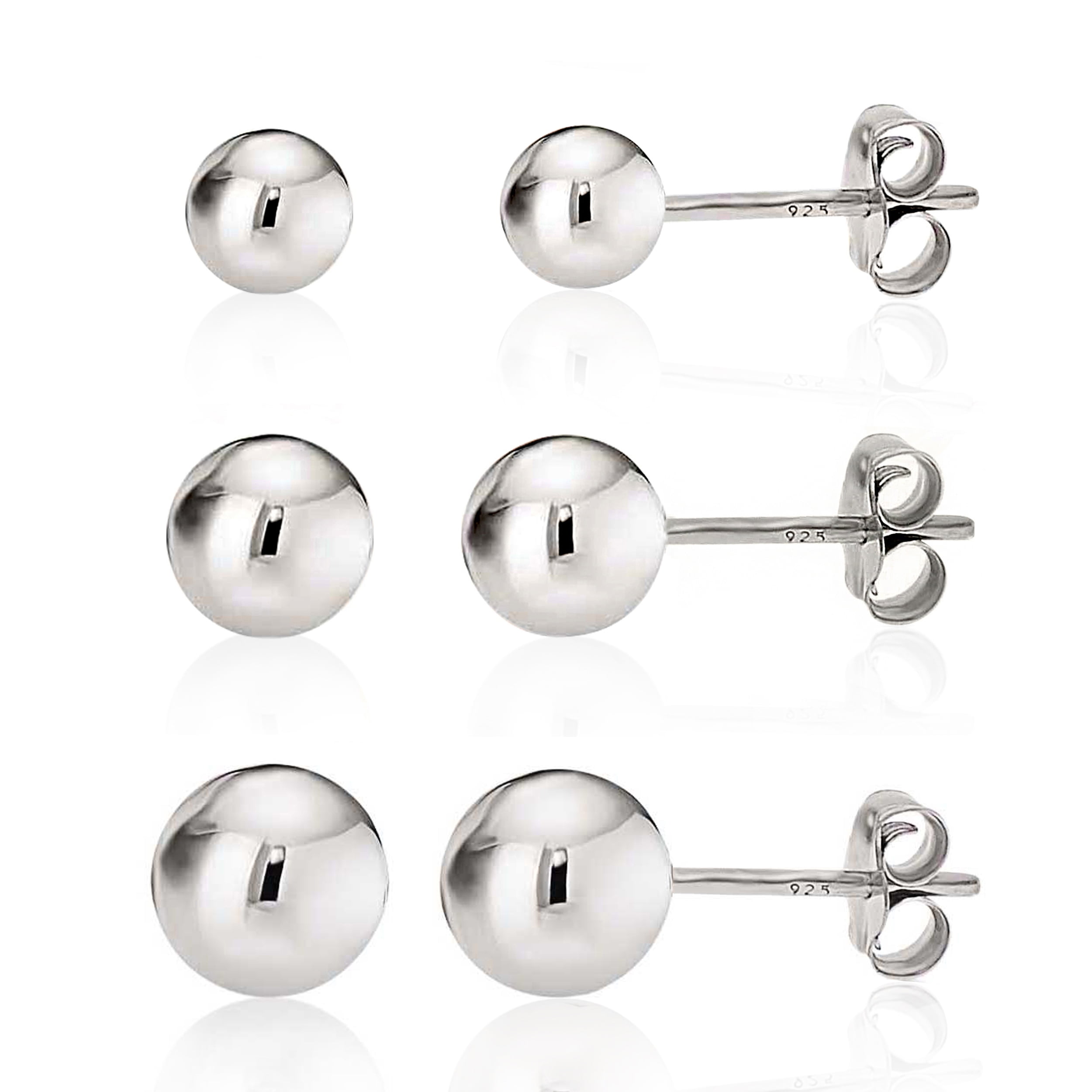 925 Solid Sterling Silver Small White Pearl Ball Ear Studs Earrings 4mm 