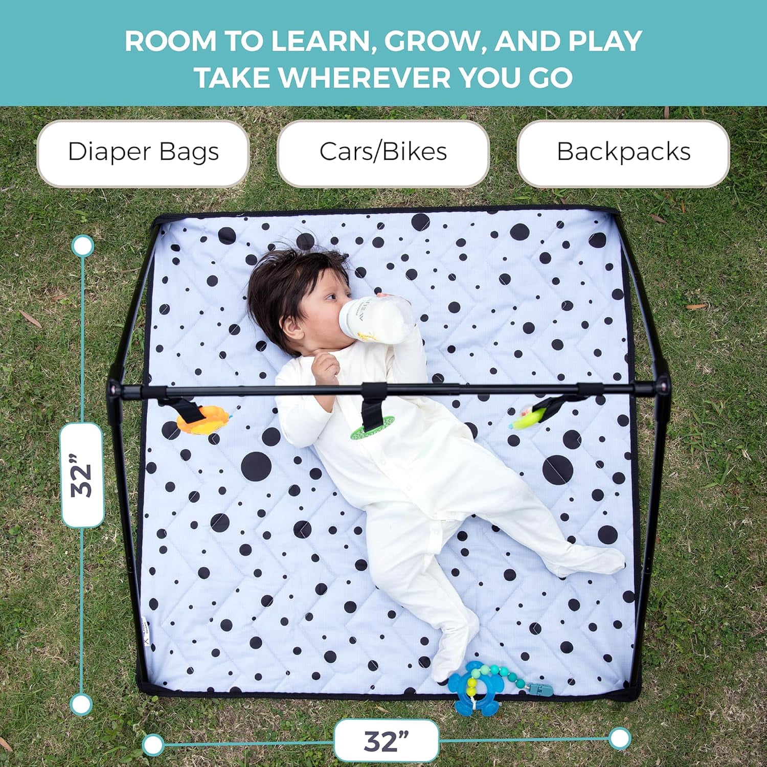 Travel Baby Play Mat for Babies 0-6 Months, Baby Play Mat, Newborn Travel Essentials, Tummy Time for Floor, Portable, Dots Pattern