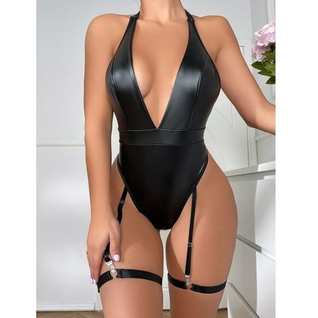 

Giligiliso Clearance Sexy Push Up Bras Sexy Lingerie Leather Deep-V Halter Temptation Babydoll Underwear Underpants Sleepwear Suit