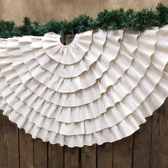 48" Ruffled Shabby Natural White Cotton Christmas Tree Skirt by Marilee Home