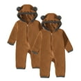 thumbnail image 3 of Bovxnpu Fall Winter Newborn Bodysuit, Infant Rompers, 2PC Toddler Kids Boys And Girls Solid Color Cute Long Sleeve Hooded Romper Jumpsuits Suit, 3 of 8