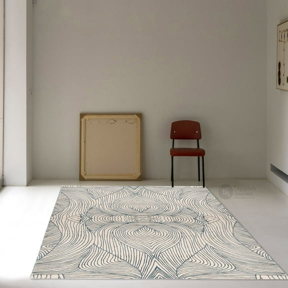 Area Rug, Blue and White Carpet 5X7, Living room, Bedroom, Hand Tufted Rugs, Abstract Design