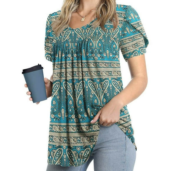 SMihono Womens Tops Summer Dressy Casual Womens Summer Tunic Tops Casual Petal Short Sleeve Blouse Loose Fit Hawaiian Shirts Oversize T-shirt for Women
