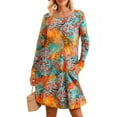 thumbnail image 4 of FlorCurve Women's Long Sleeve Casual Dress Loose Beach Vacation Dresses with Pockets, Feather Print Blue 2XL, 4 of 8