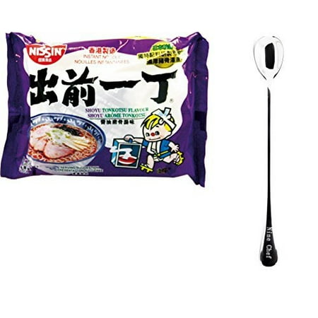 NISSIN Demae Ramen Noodle with Soup Base (Shoyu Tonkotsu Pork Flavor 4 Pack) + One NineChef
