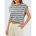 thumbnail image 4 of Gustave Cap Sleeve Striped Tops for Women Summer Casual Shirts Crew Neck Trendy Basic T-Shirt Tank Blouse Loose Fit "Gray, M", 4 of 6