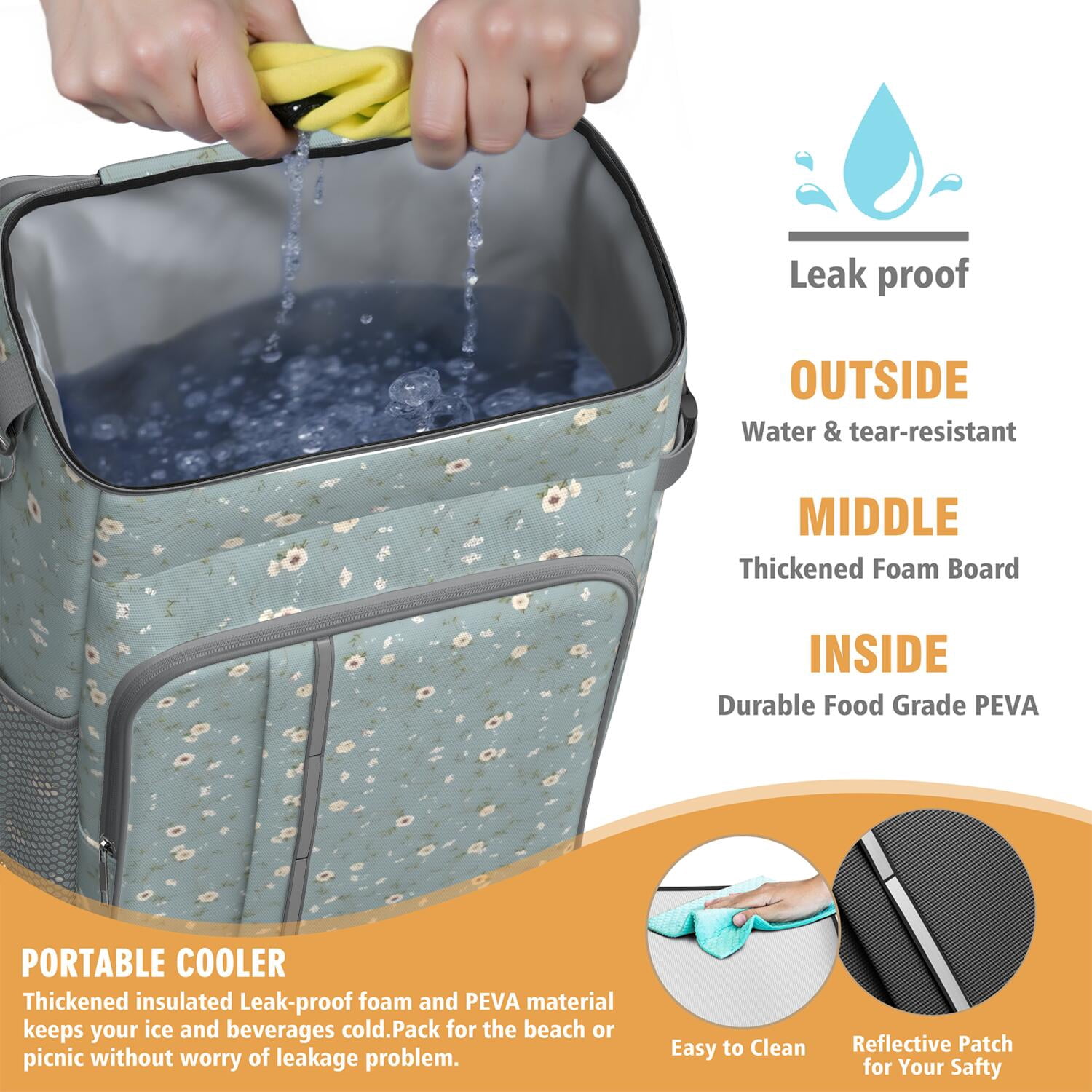 Travel Cooler Bag - Pioneer Flower Floral Print Pattern Camping Beer Cooler Backpack with Bottle Opener- Waterproof Insulated Picnic Backpacks - Cooler Bag for Beach
