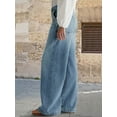 thumbnail image 3 of Women's Wide Leg Pants Flared Jeans Double Breasted Stitched Low Waisted Loose Comfortable Casual Denim, 3 of 7