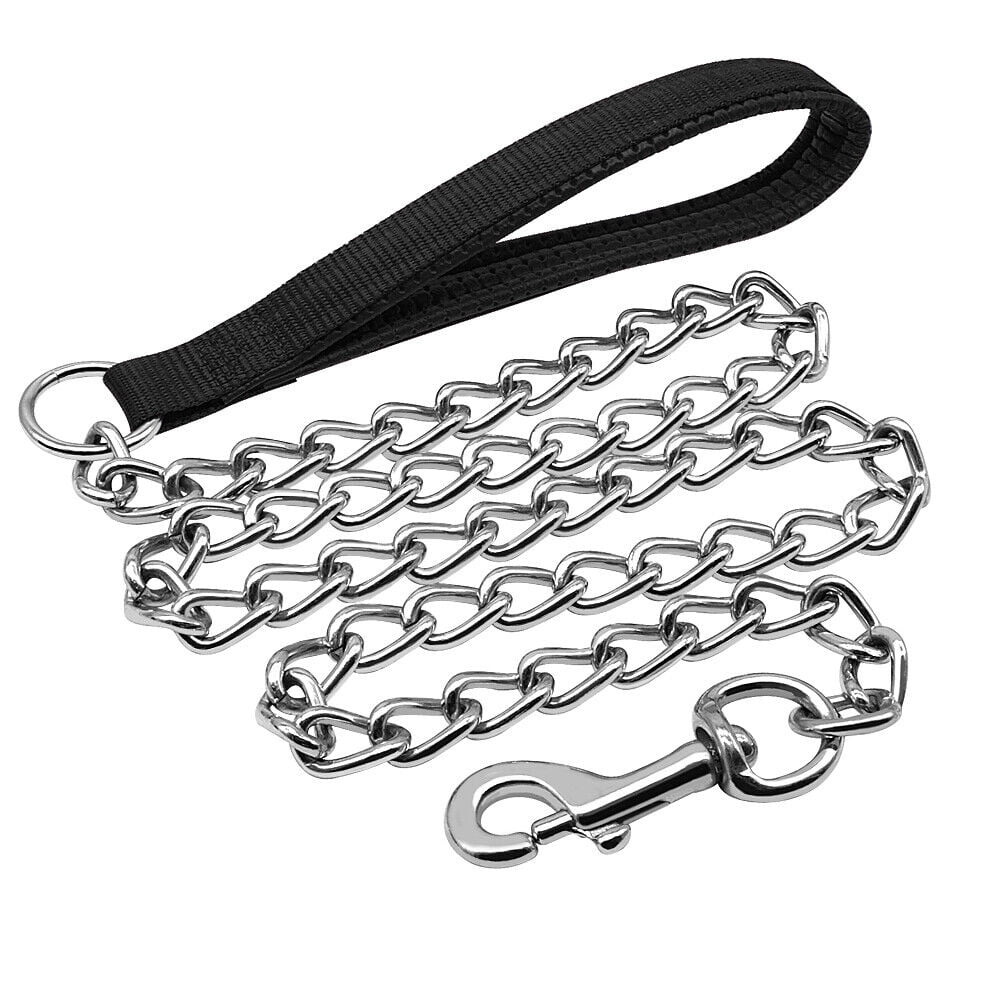 Pet Artist Bite Proof Heavy Duty Metal Chain Dog Leash with Comfortable Padded Handle Training Collar Leashes