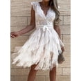 thumbnail image 4 of Women's Lace V-Neck Ruffle Dress with Tiered Belted Detail featuring 100% Polyester Fabric for Elegant Party Wear, 4 of 9